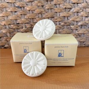 2 NEW Pottery Barn Kids 2” Round Floral Medallion Frame Hanger W Hardware